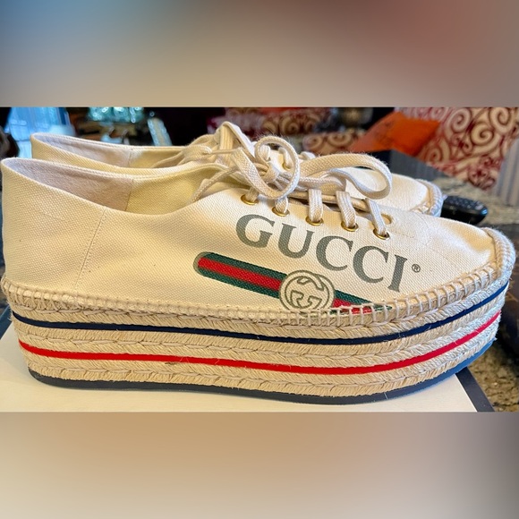 Gucci 41,10.5 Greggio Canvas Lace-Up Platform Espadrilles Shoes NWT - Picture 4 of 11
